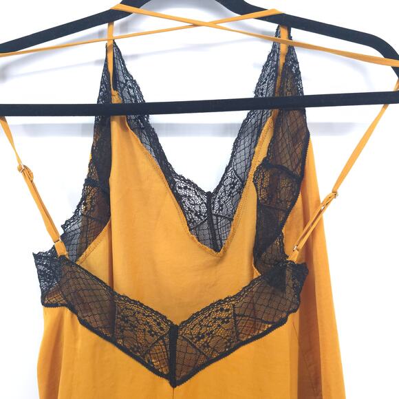 Midnight Bakery Y2K Lace Babydoll Mustard Marigold Slip Dress Mini Dress M - Picture 8 of 11